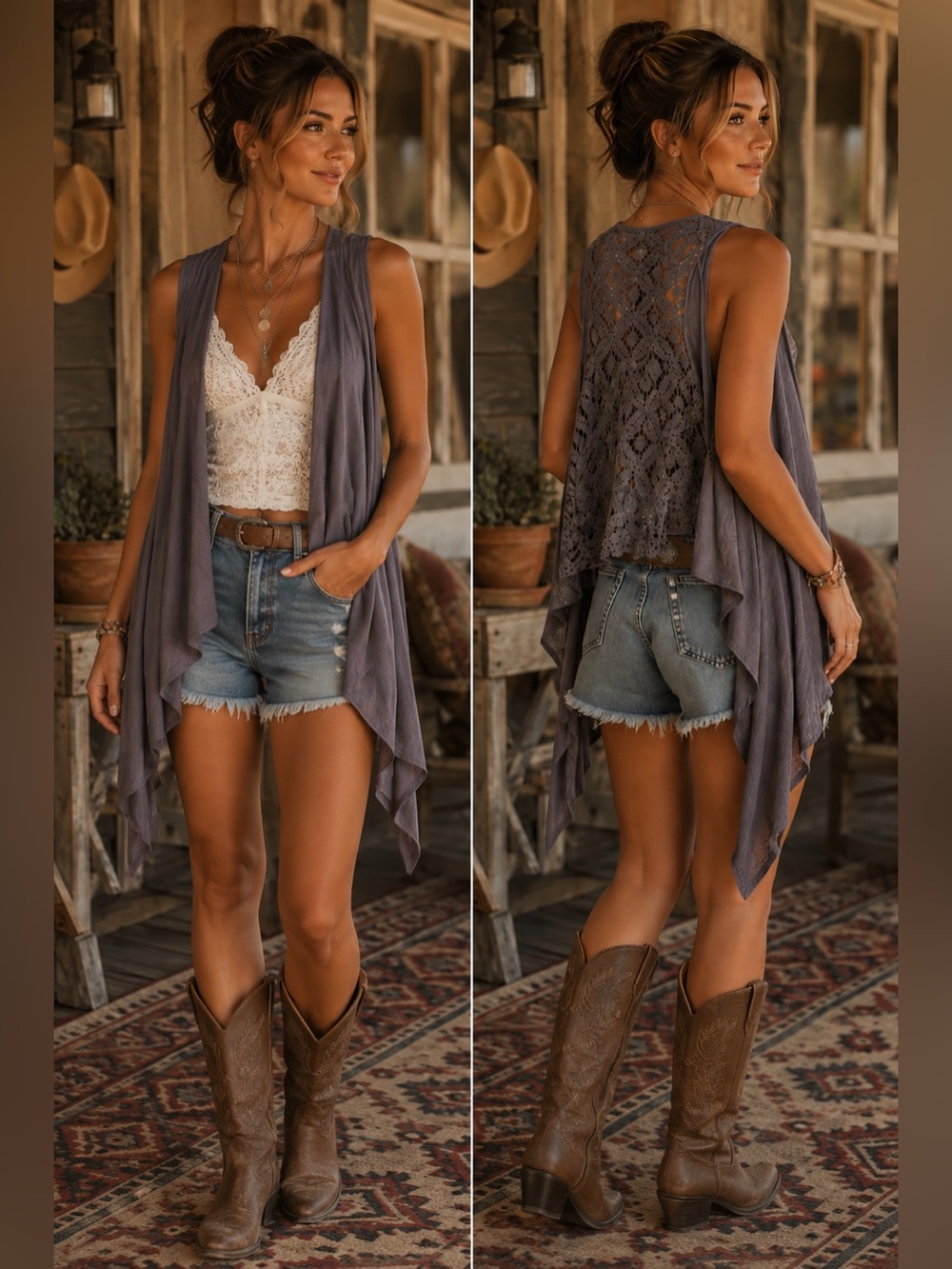 julie's closet Dusty Lavender Crochet-Back Drape Vest